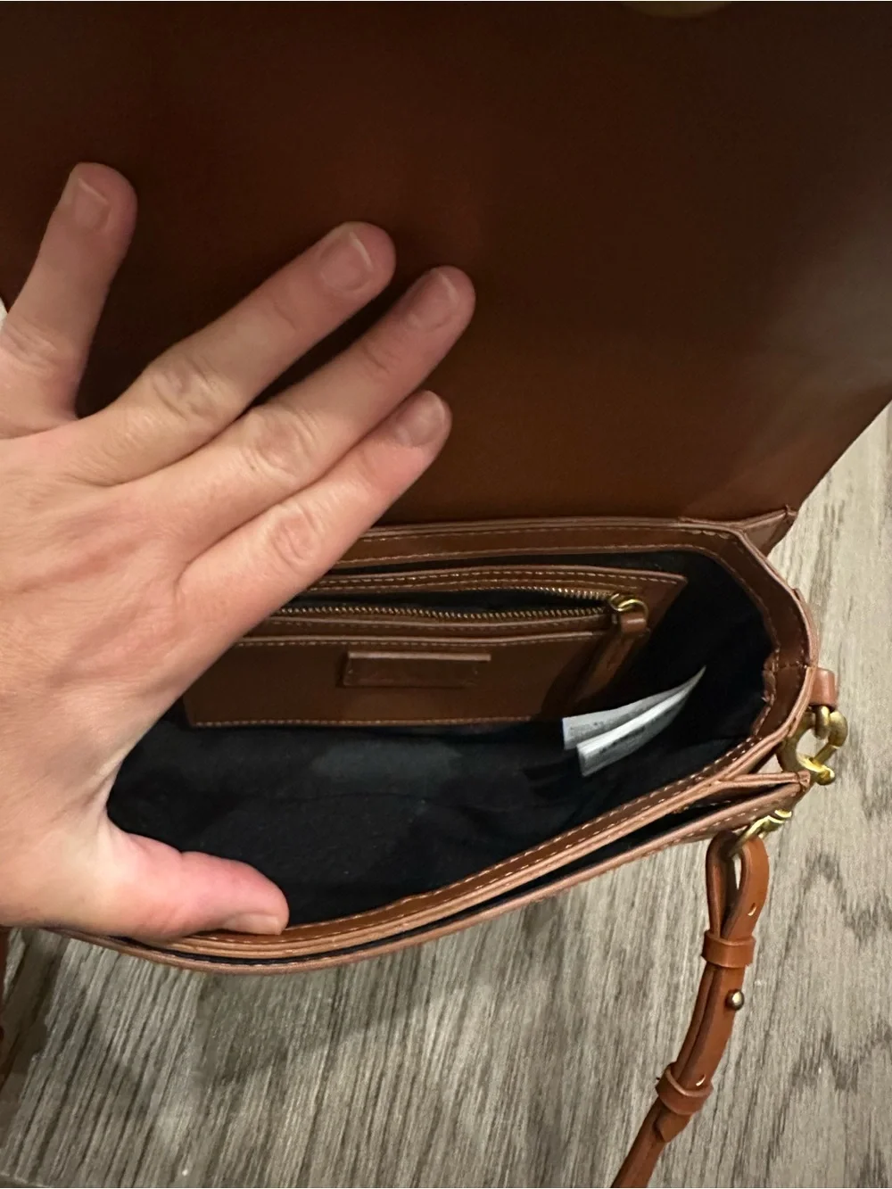 Zara Tan Saddle-Style Leather Crossbody